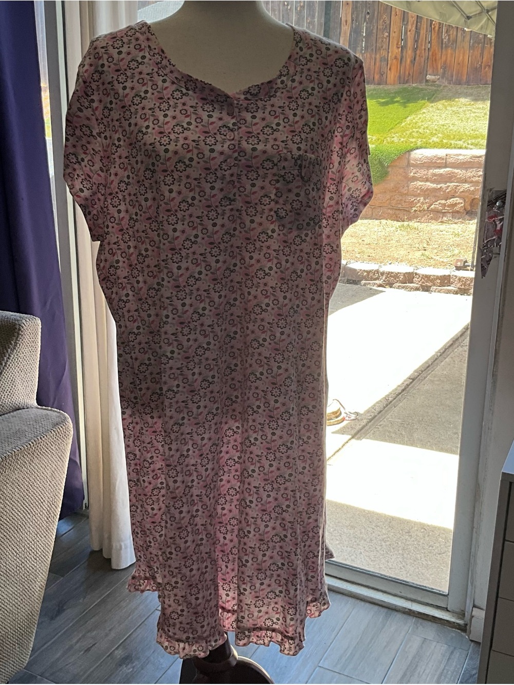 Karen Neuburger Pink Floral Button-Front Sleep Top